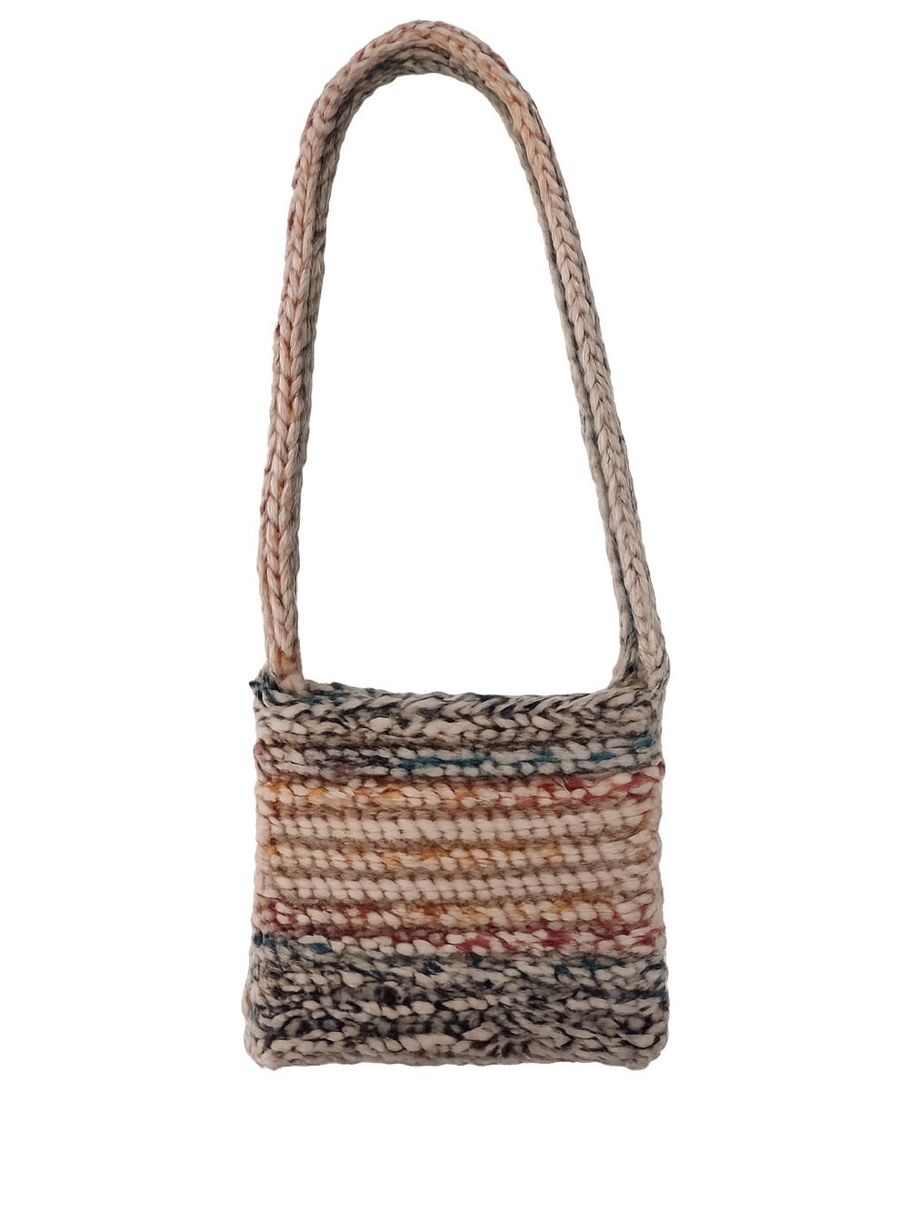Adjustable Handmade Shoulder Multicolor Striped Crocheted Bag - Picture 1 of 5